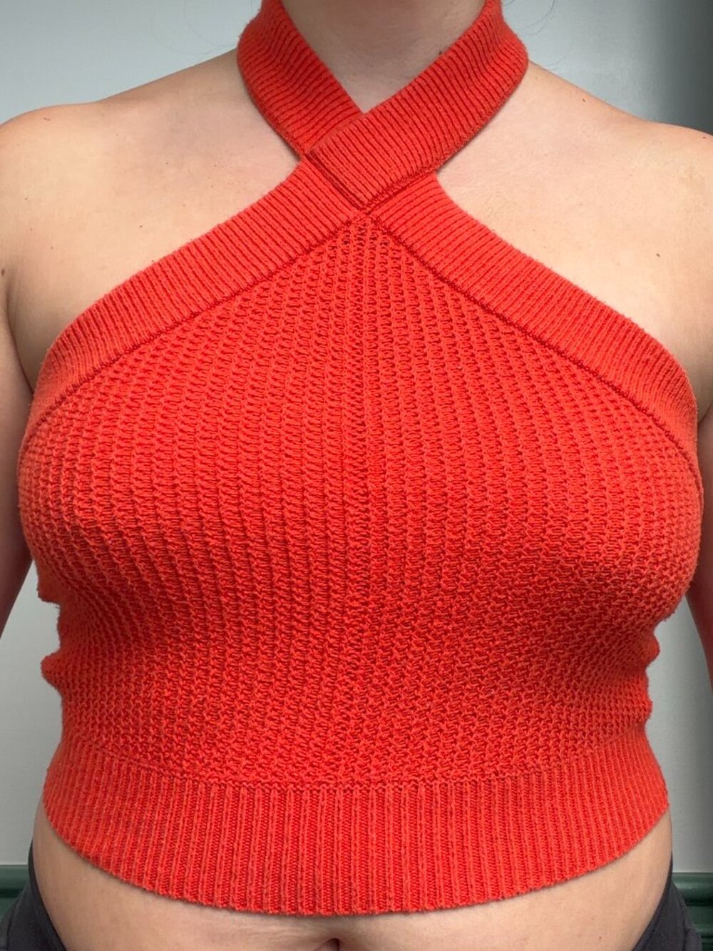 Orange Cropped Halter Knit Top - Urban Outfitters Size: Small (S)